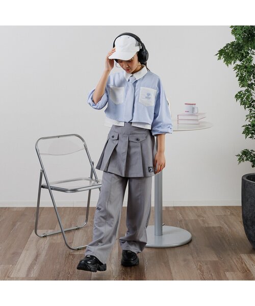 algy(アルジー)の「ネクタイ付きクロップドシャツ(シャツ/ブラウス・キッズ・オフホワイト/サックスブルー・XX-SMALL/X-SMALL/MEDIUM/SMALL)」の17枚目の写真