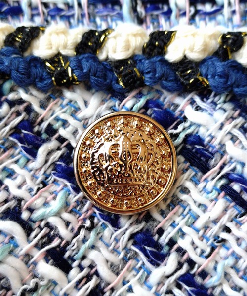 Q（キュー）の「ノーカラーツイードジャケット（ノーカラージャケット・レディース・ライトブルー・MEDIUM）」の12枚目の写真