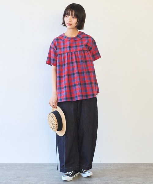 bulle de savon（ビュルデサボン）の「CHECK 丸衿ブラウス（シャツ/ブラウス・レディース・ブルー/レッド・FREE）」の10枚目の写真