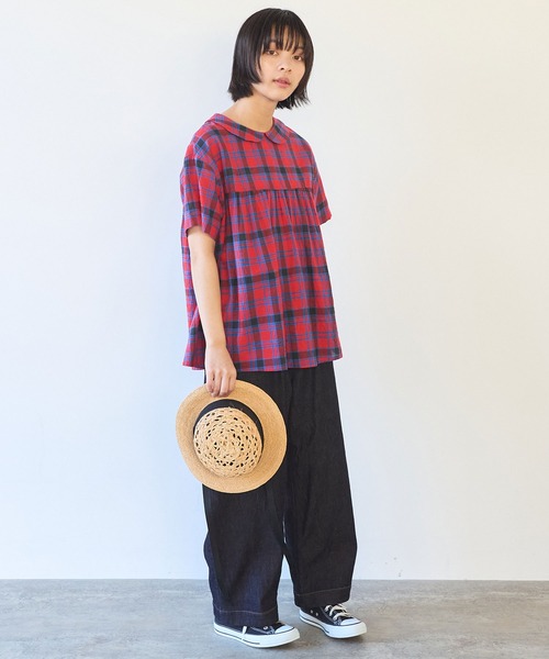 bulle de savon（ビュルデサボン）の「CHECK 丸衿ブラウス（シャツ/ブラウス・レディース・ブルー/レッド・FREE）」の11枚目の写真