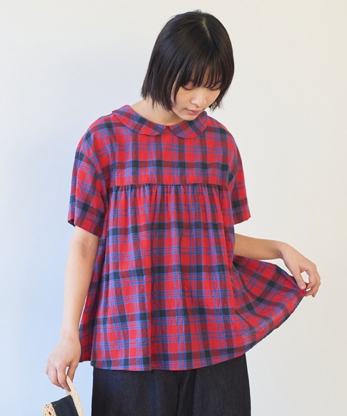 bulle de savon（ビュルデサボン）の「CHECK 丸衿ブラウス（シャツ/ブラウス・レディース・ブルー/レッド・FREE）」の7枚目の写真