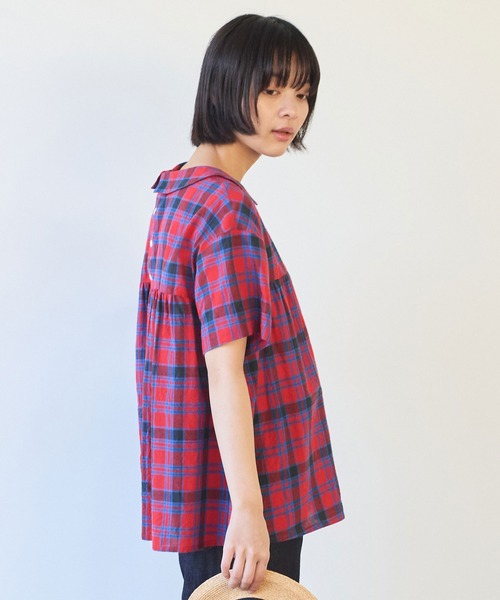 bulle de savon（ビュルデサボン）の「CHECK 丸衿ブラウス（シャツ/ブラウス・レディース・ブルー/レッド・FREE）」の8枚目の写真