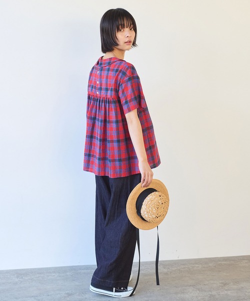 bulle de savon（ビュルデサボン）の「CHECK 丸衿ブラウス（シャツ/ブラウス・レディース・ブルー/レッド・FREE）」の5枚目の写真