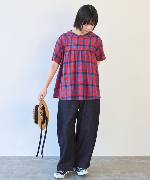 bulle de savon（ビュルデサボン）の「CHECK 丸衿ブラウス（シャツ/ブラウス・レディース・ブルー/レッド・FREE）」の12枚目の写真