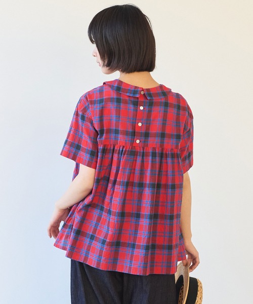 bulle de savon（ビュルデサボン）の「CHECK 丸衿ブラウス（シャツ/ブラウス・レディース・ブルー/レッド・FREE）」の9枚目の写真