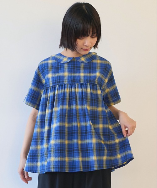 bulle de savon（ビュルデサボン）の「CHECK 丸衿ブラウス（シャツ/ブラウス・レディース・ブルー/レッド・FREE）」の20枚目の写真