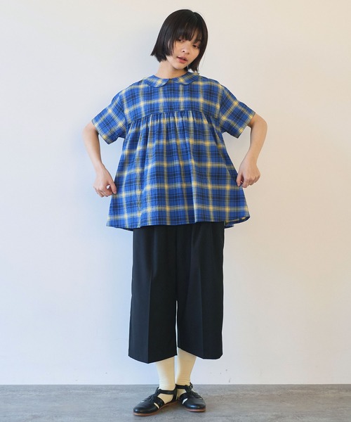 bulle de savon（ビュルデサボン）の「CHECK 丸衿ブラウス（シャツ/ブラウス・レディース・ブルー/レッド・FREE）」の15枚目の写真