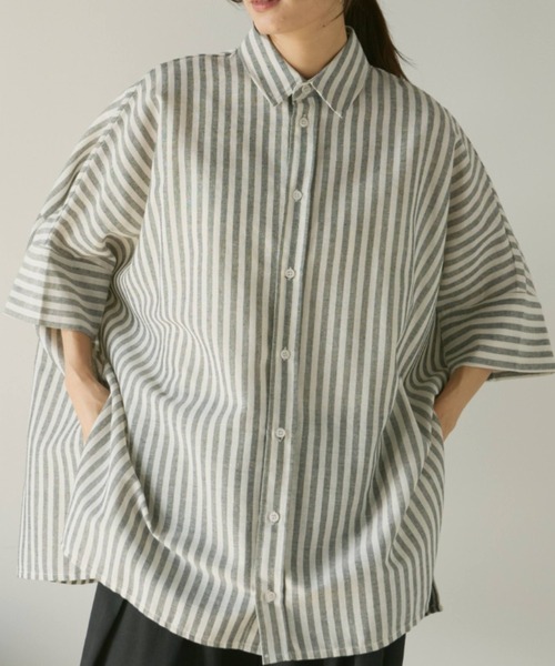 Libra Cue（リブラ キュー）の「ビックシルエットハーフスリーブシャツ（シャツ/ブラウス・レディース・その他1/その他2/ホワイト/ブラウン/ブラック・FREE）」の4枚目の写真