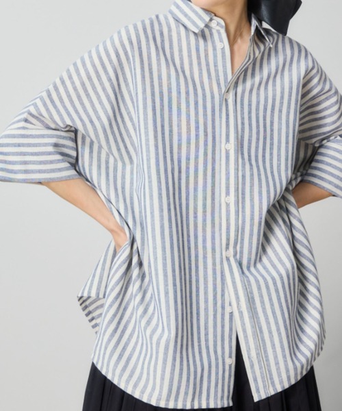 Libra Cue（リブラ キュー）の「ビックシルエットハーフスリーブシャツ（シャツ/ブラウス・レディース・その他1/その他2/ホワイト/ブラウン/ブラック・FREE）」の5枚目の写真