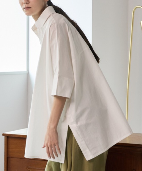 Libra Cue（リブラ キュー）の「ビックシルエットハーフスリーブシャツ（シャツ/ブラウス・レディース・その他1/その他2/ホワイト/ブラウン/ブラック・FREE）」の8枚目の写真