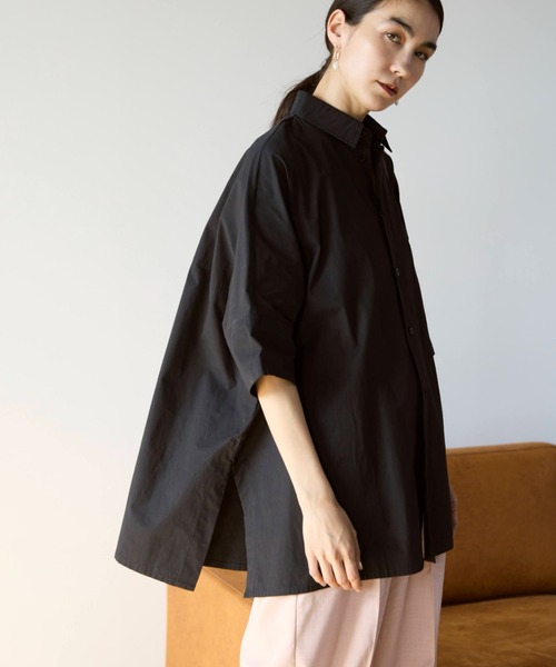 deres ハーフスリーブシャツブラウス ブラック RUUBON（ルーボン）の「【RUUBON】jacquard lace half sleeve