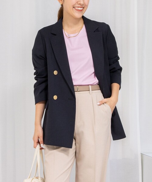 NOLLEY’S（ノーリーズ）の「ウォッシャブル綿麻スラブダブルジャケット（テーラードジャケット・レディース・ネイビー/ベージュ/キャメル・34/36/38/40）」の3枚目の写真