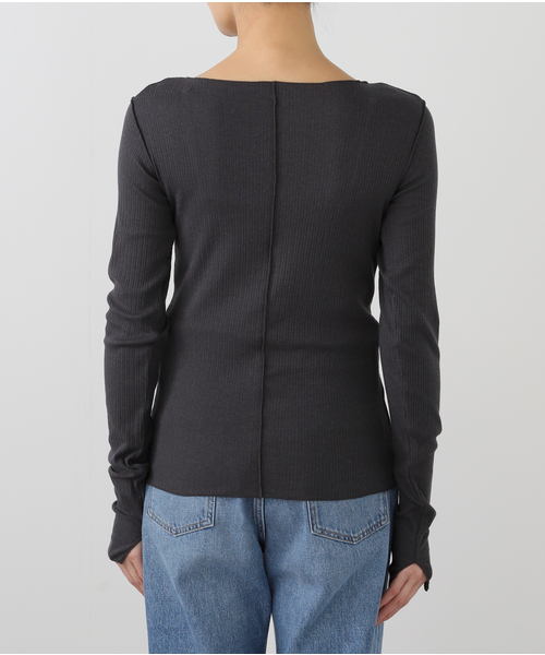 silk mix jersey ボートネック トップス（Tシャツ/カットソー