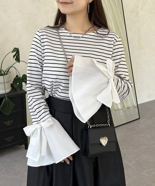 prose verse(プロズヴェール)の「リボン付きベルスリーブカットソー(Tシャツ/カットソー・レディース・オフホワイト/ブラック/ホワイト系その他・MEDIUM)」の2枚目の写真