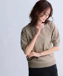 【T-KNIT】綿混クルーネック半袖ニットトップス【接触冷感・毛玉になりにくい】<大きいサイズ有>