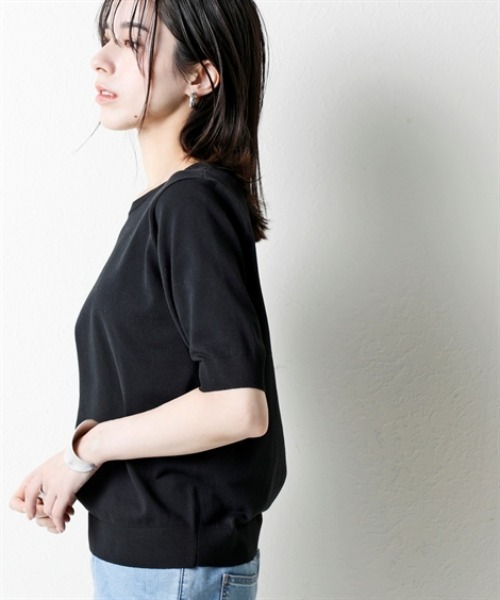 nissen（ニッセン）の「さらっとかるい綿混クルーネック半袖ニットトップス【接触冷感・毛玉になりにくい】＜大きいサイズ有＞（ニット/セーター・レディース・ブラック/ホワイト×ブラック/杢グレー/イエロー・S/M/L/LL/3L）」の13枚目の写真