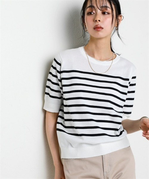 nissen（ニッセン）の「さらっとかるい綿混クルーネック半袖ニットトップス【接触冷感・毛玉になりにくい】＜大きいサイズ有＞（ニット/セーター・レディース・ブラック/ホワイト×ブラック/杢グレー/イエロー・S/M/L/LL/3L）」の18枚目の写真