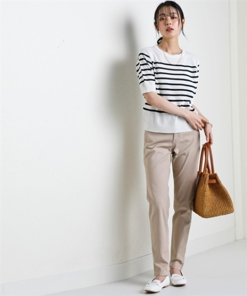 nissen（ニッセン）の「さらっとかるい綿混クルーネック半袖ニットトップス【接触冷感・毛玉になりにくい】＜大きいサイズ有＞（ニット/セーター・レディース・ブラック/ホワイト×ブラック/杢グレー/イエロー・S/M/L/LL/3L）」の17枚目の写真