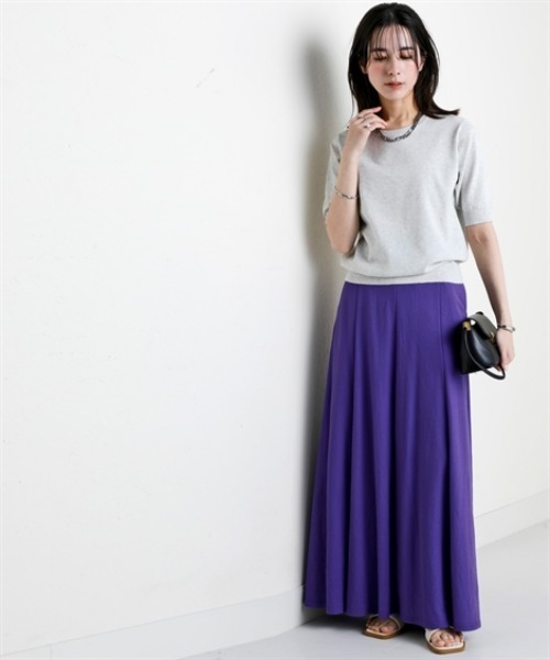 nissen（ニッセン）の「さらっとかるい綿混クルーネック半袖ニットトップス【接触冷感・毛玉になりにくい】＜大きいサイズ有＞（ニット/セーター・レディース・ブラック/ホワイト×ブラック/杢グレー/イエロー・S/M/L/LL/3L）」の9枚目の写真