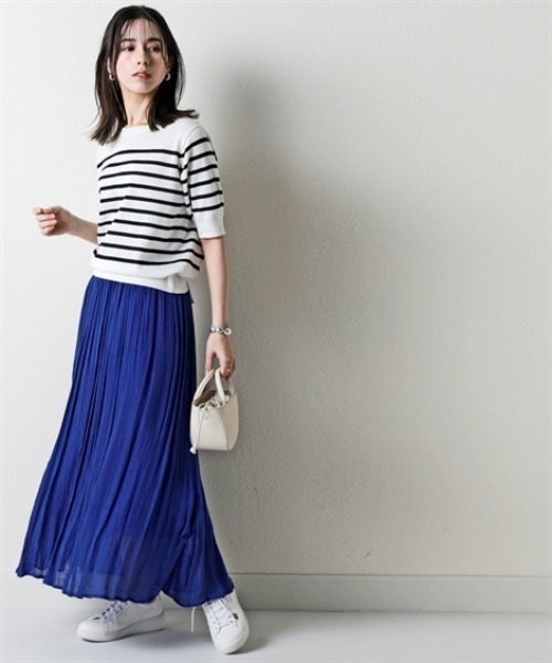 nissen（ニッセン）の「さらっとかるい綿混クルーネック半袖ニットトップス【接触冷感・毛玉になりにくい】＜大きいサイズ有＞（ニット/セーター・レディース・ブラック/ホワイト×ブラック/杢グレー/イエロー・S/M/L/LL/3L）」の15枚目の写真