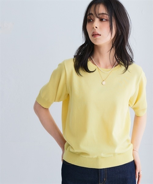 nissen（ニッセン）の「さらっとかるい綿混クルーネック半袖ニットトップス【接触冷感・毛玉になりにくい】＜大きいサイズ有＞（ニット/セーター・レディース・ブラック/ホワイト×ブラック/杢グレー/イエロー・S/M/L/LL/3L）」の8枚目の写真