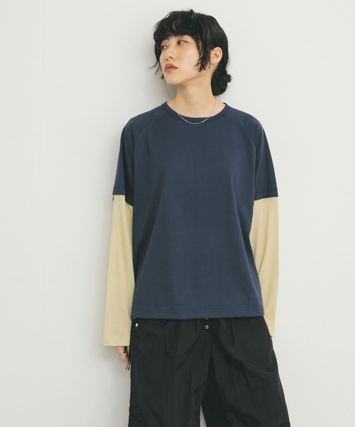 KBF(ケイビーエフ)の「シアースイッチングラグランTEE(Tシャツ/カットソー・レディース・ピンク/ネイビー・ONE)」の12枚目の写真