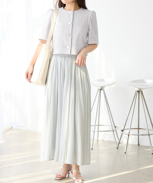 ROPE' PICNIC（ロペピクニック）の「【サマー・ツイード】金ボタンカーディジャケット（ノーカラージャケット・レディース・ライトグレー/ホワイト/ネイビー/チャコールグレー・38）」の12枚目の写真