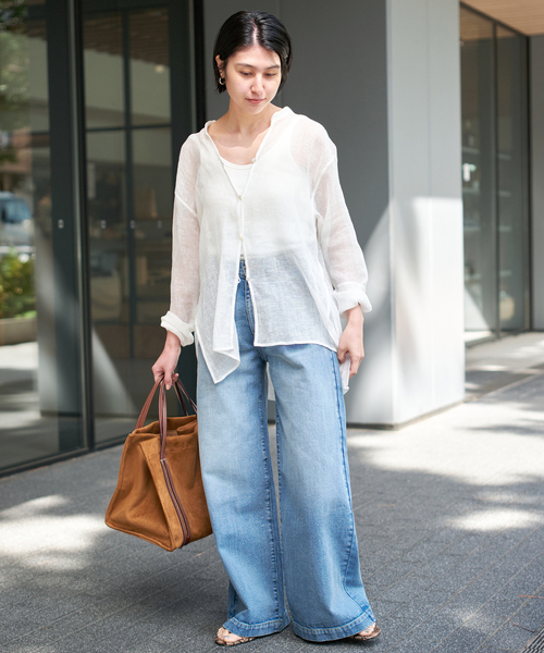 【完売商品】Spick&Span メッシュリネンシャツ Spick＆Span ブラウス シャツ 手洗い可 / メッシュリネンシャツ