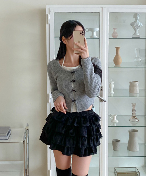 VIVID LADY(ビビッドレディー)の「レイヤード風 リボン付きニット 長袖(Tシャツ/カットソー・レディース・グレー/ブラック/ホワイト・FREE)」の10枚目の写真