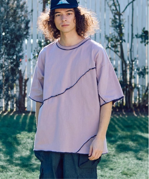 go slow caravan(ゴースローキャラバン)の「USA/C カットオフ 歪み切替 ゆったり TEE(Tシャツ/カットソー・メンズ・アイボリー/ラベンダー・LARGE/MEDIUM)」の1枚目の写真