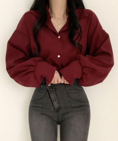 NANAHACHI(ナナハチ)の「ボリュームスリーブカラーシャツ(シャツ/ブラウス・レディース・イエロー/パープル/ベージュ/ブラック/スカイブルー/ワイン/アイボリー・FREE)」の14枚目の写真