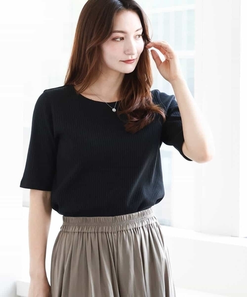 MK MICHEL KLEIN(エムケーミッシェルクラン)の「ワイドテレコリブカットソー/洗える(Tシャツ/カットソー・レディース・ホワイト/ブラック/グレー系その他・38)」の15枚目の写真