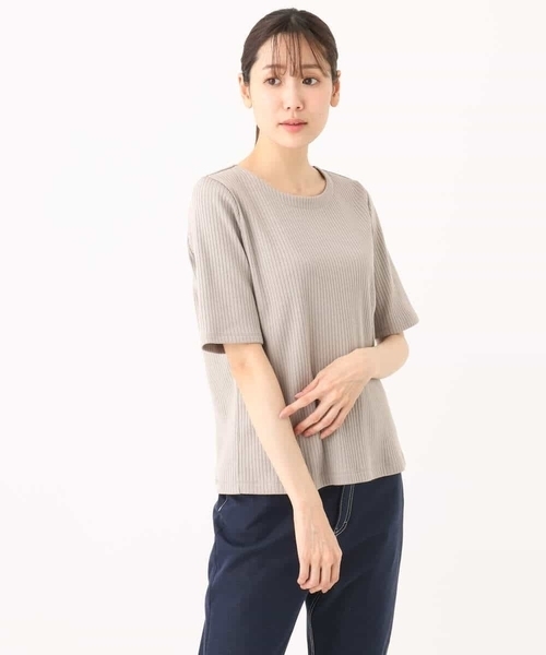 MK MICHEL KLEIN(エムケーミッシェルクラン)の「ワイドテレコリブカットソー/洗える(Tシャツ/カットソー・レディース・ホワイト/ブラック/グレー系その他・38)」の6枚目の写真