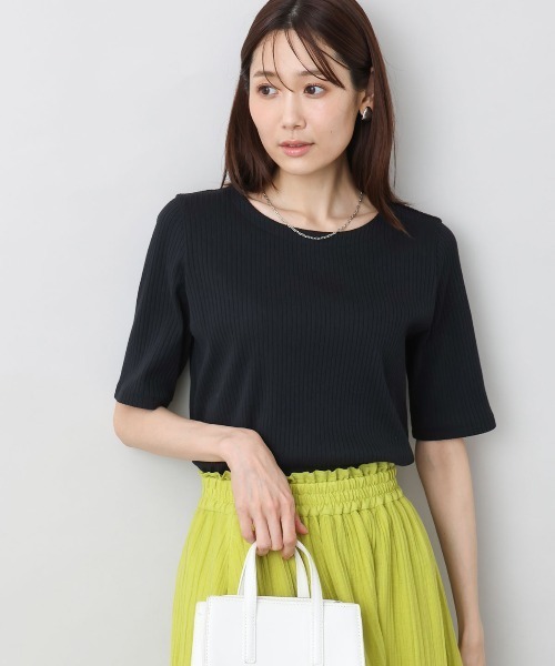 MK MICHEL KLEIN(エムケーミッシェルクラン)の「ワイドテレコリブカットソー/洗える(Tシャツ/カットソー・レディース・ホワイト/ブラック/グレー系その他・38)」の1枚目の写真