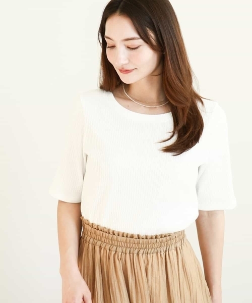 MK MICHEL KLEIN(エムケーミッシェルクラン)の「ワイドテレコリブカットソー/洗える(Tシャツ/カットソー・レディース・ホワイト/ブラック/グレー系その他・38)」の4枚目の写真