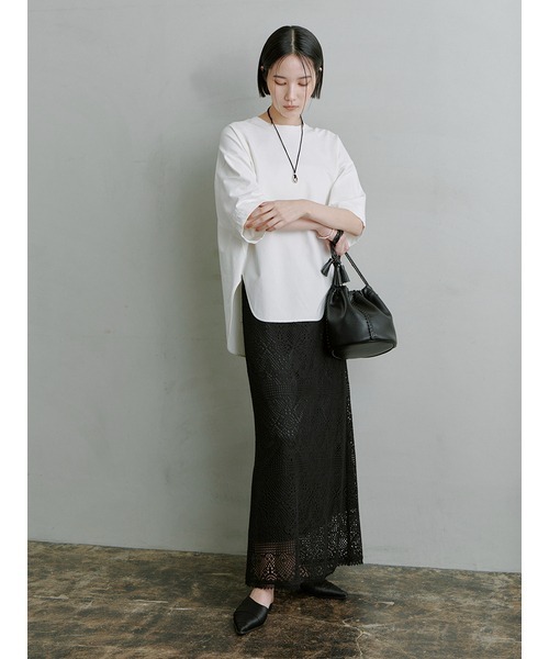 MIESROHE（ミースロエ）の「ｻﾃﾝ切り替えｶｯﾄｿｰﾄｯﾌﾟｽ（Tシャツ/カットソー・レディース・ブラック/ホワイト/ワインレッド・FREE）」の10枚目の写真