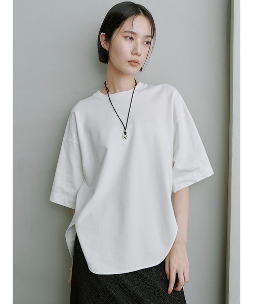 【2025今期】ミースロエ サテン切り替え カットソー トップス　Tシャツ　黒 2025今期】ミースロエ サテン切り替え カットソー トップス T