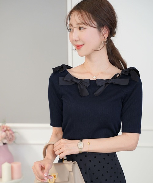 le reve vaniller（ル レーヴ ヴァニレ）の「リボン デザイン カットソー le reve vaniller（Tシャツ/カットソー・レディース・ピンクベージュ/アイボリー/ネイビー・M）」の14枚目の写真