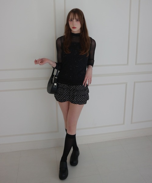 CeLess(セレス)の「See-through Mellow Glitter High Neck / シースルーメロウグリッターハイネック(Tシャツ/カットソー・レディース・ブラック/ホワイト・S/M)」の16枚目の写真