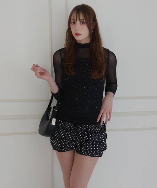 CeLess(セレス)の「See-through Mellow Glitter High Neck / シースルーメロウグリッターハイネック(Tシャツ/カットソー・レディース・ブラック/ホワイト・S/M)」の12枚目の写真