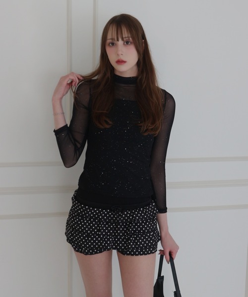 CeLess(セレス)の「See-through Mellow Glitter High Neck / シースルーメロウグリッターハイネック(Tシャツ/カットソー・レディース・ブラック/ホワイト・S/M)」の13枚目の写真