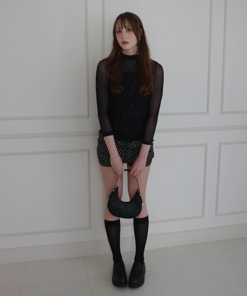 CeLess(セレス)の「See-through Mellow Glitter High Neck / シースルーメロウグリッターハイネック(Tシャツ/カットソー・レディース・ブラック/ホワイト・S/M)」の17枚目の写真