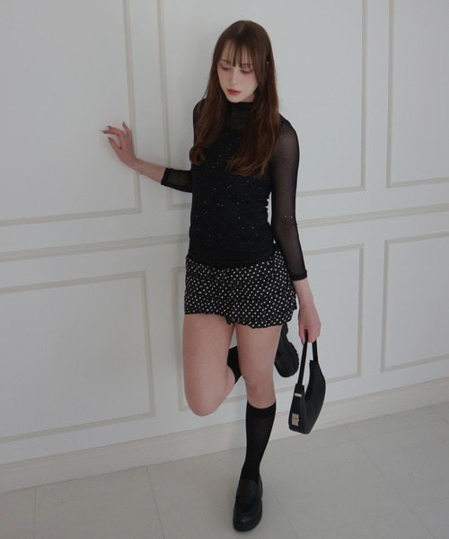 CeLess(セレス)の「See-through Mellow Glitter High Neck / シースルーメロウグリッターハイネック(Tシャツ/カットソー・レディース・ブラック/ホワイト・S/M)」の20枚目の写真