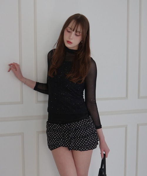 CeLess(セレス)の「See-through Mellow Glitter High Neck / シースルーメロウグリッターハイネック(Tシャツ/カットソー・レディース・ブラック/ホワイト・S/M)」の14枚目の写真