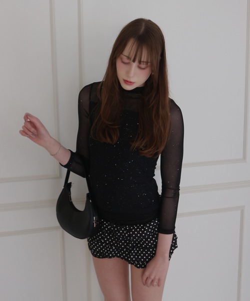 CeLess(セレス)の「See-through Mellow Glitter High Neck / シースルーメロウグリッターハイネック(Tシャツ/カットソー・レディース・ブラック/ホワイト・S/M)」の15枚目の写真