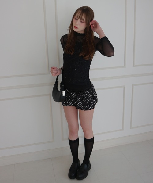 CeLess(セレス)の「See-through Mellow Glitter High Neck / シースルーメロウグリッターハイネック(Tシャツ/カットソー・レディース・ブラック/ホワイト・S/M)」の18枚目の写真
