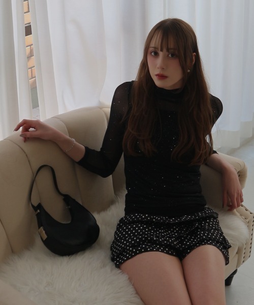 CeLess(セレス)の「See-through Mellow Glitter High Neck / シースルーメロウグリッターハイネック(Tシャツ/カットソー・レディース・ブラック/ホワイト・S/M)」の21枚目の写真