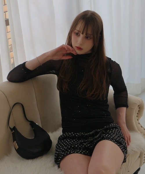 CeLess(セレス)の「See-through Mellow Glitter High Neck / シースルーメロウグリッターハイネック(Tシャツ/カットソー・レディース・ブラック/ホワイト・S/M)」の22枚目の写真