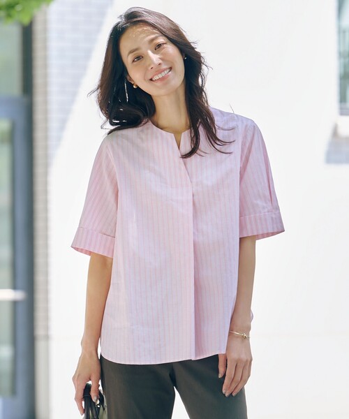 J.PRESS Ladies(J.プレス レディス)の「【洗える】BEZ 空羽ストライプ クルーネック ブラウス(シャツ/ブラウス・レディース・ネイビー系1/ピーコックグリーン系1/ホワイト系1/ピンク系1・XS)」の4枚目の写真