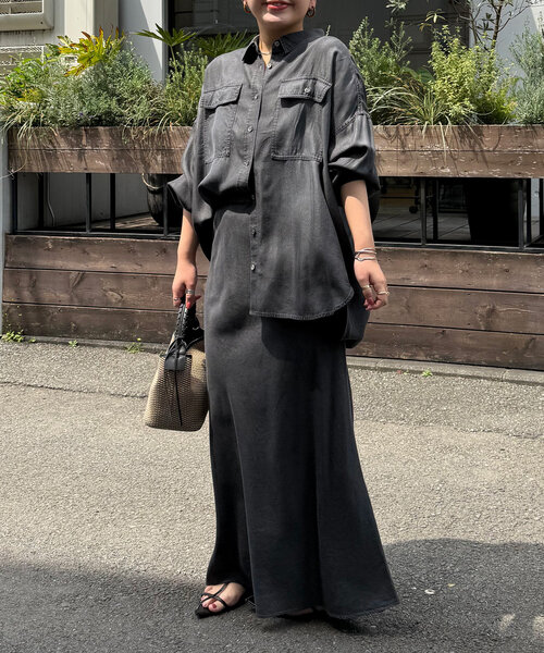 リヴドロワ ドレーピーデニムバイアススカート ブラック 36サイズ RIVE DROITE（リヴドロワ）の「【セットアップ可】ドレーピー